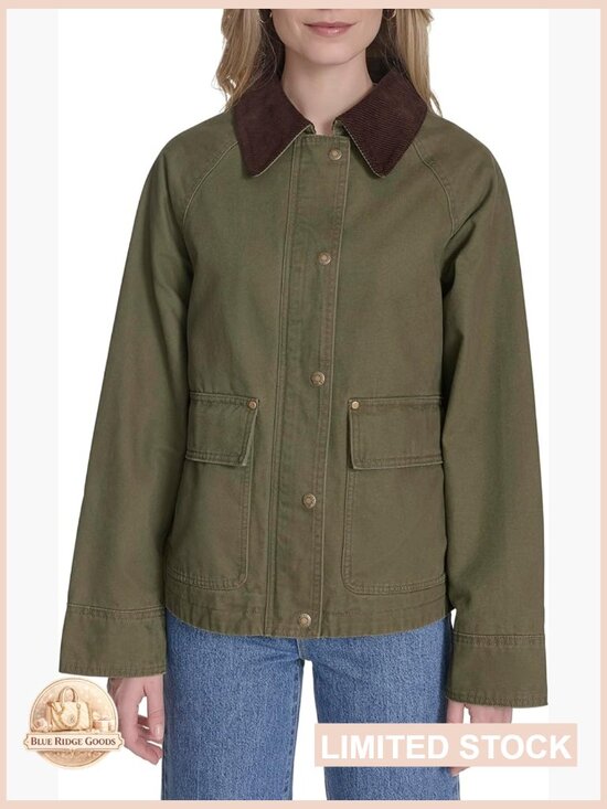 Jackets & Blazers - Short Cotton Barn Jacket Classic Quilted Laydown Corduroy Collar Durable Zip